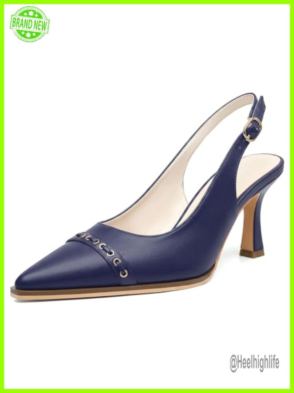Slingback Kitten Heel Pointed Toe Pumps Faux Leather Dressy 3.15 Inch Heels